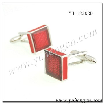 YH-1830RD Elegant Classic Mens Square Transparent Red Enamel Cufflinks