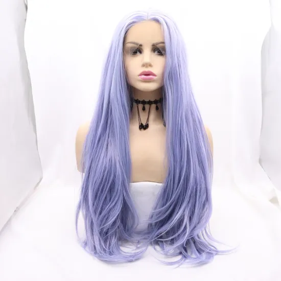 Vigorous mono long purple premium high quality straight wholesale black women synthetic hair wigs with lace front