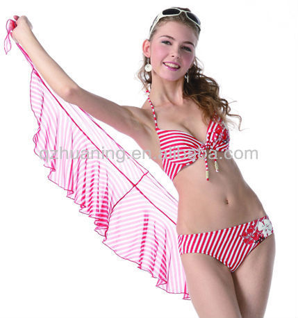 Red Stripes Print Hot Sale Sexy Extreme Bikini Swimwear with Wire