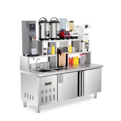 China Factory's Professional Milk Tea Bar Counter with Freezer and Bubble Tea Machine