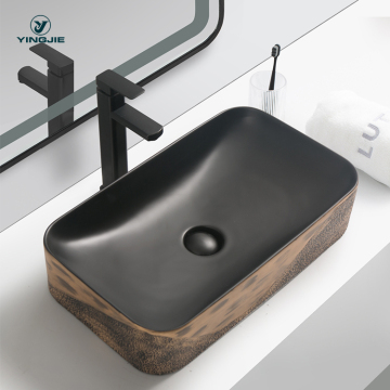 Ceramic Art Basin Rectangle Lavabo Black Brown Table Top Basin