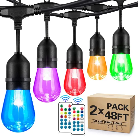48 Foot Outdoor Weatherproof Flexible LED Light String with Hanging Sockets for Perfect Patio Lighting
