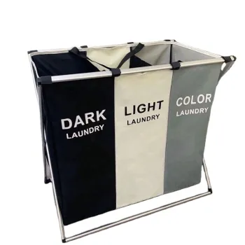 Three-Grid Large Foldable Dirty Laundry Storage Basket with Aluminum Frame