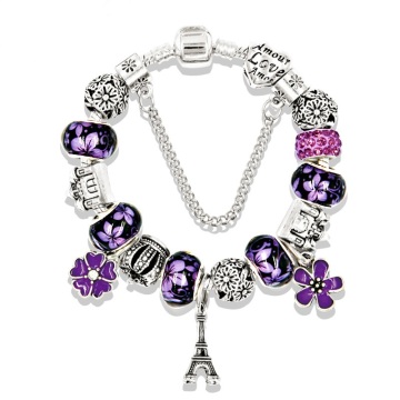 Brave Light Fashion Tower Pendant Flower Glass Bead Crown Castle Charms Bracelet