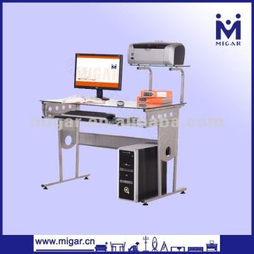 muti-functional Computer desk with steel frame and glass top MGD-1387