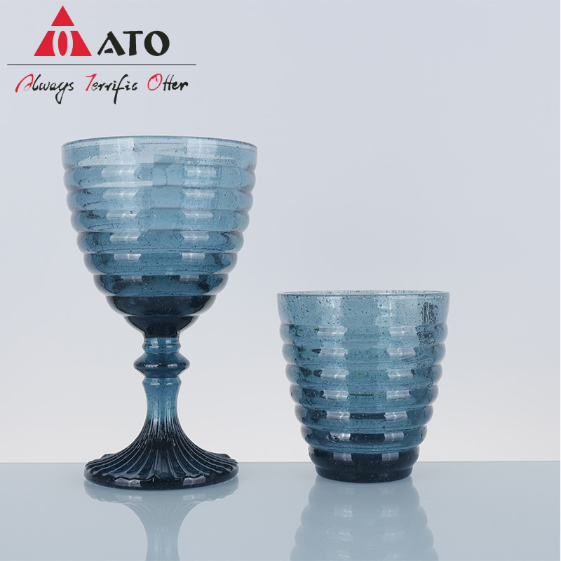 Blue vintage wine glass embossed glass goblet cups