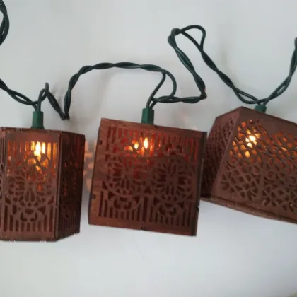 Outdoor Wooden Lantern String Lights with Chinese Lantern Style