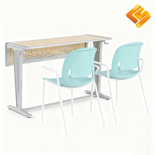 Birou reglabil cu două locuri din oțel inoxidabil cu sertare