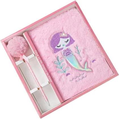 Faux Fur Plush Diary Pop It Notebook Journal Set