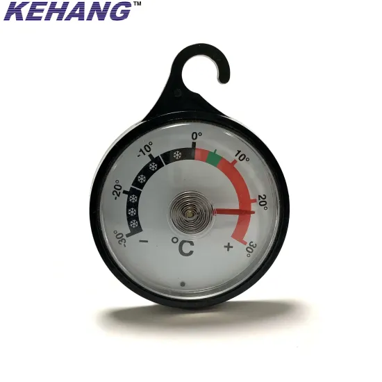 Black Plastic Round Fridge/Freezer Thermometer with Hook