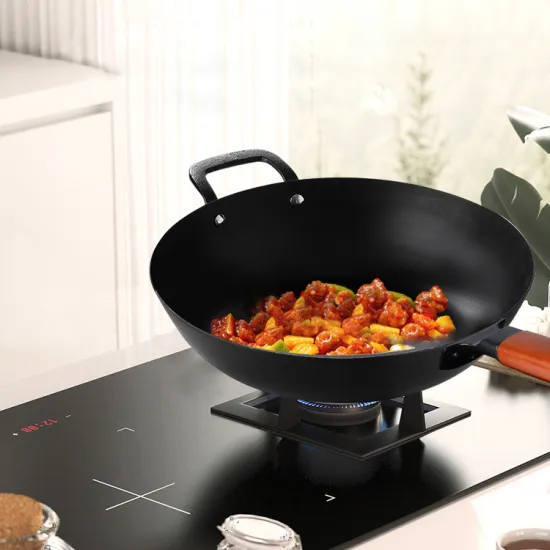 Kitchen Camping saucepan fry pan pre-season carbon steel frying pan wooden handle