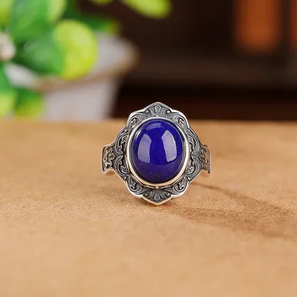 S999 Sterling Silver Lapis Lazuli Vintage Distressed Rings