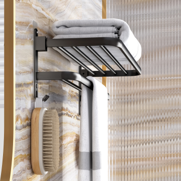 Foldable Aluminum Bathroom Storage Rack - Wall-Mounted Kitchen and Bathroom Shelf