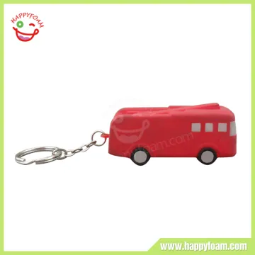 PU Foam Printed Customized Cheap Bus Keychain Stress Ball for Promotional Keyring