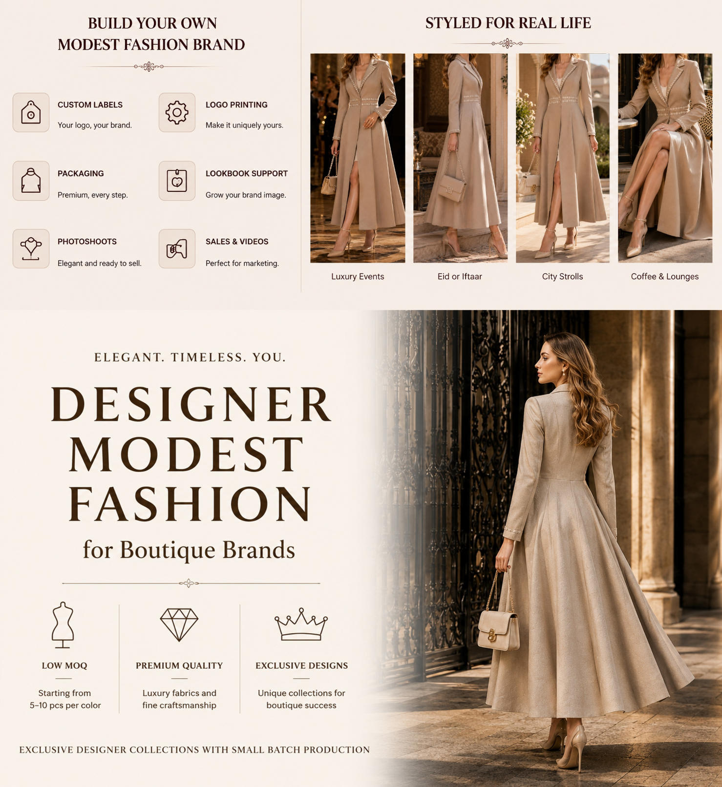 pearl embellished beige long blazer coat private label styling