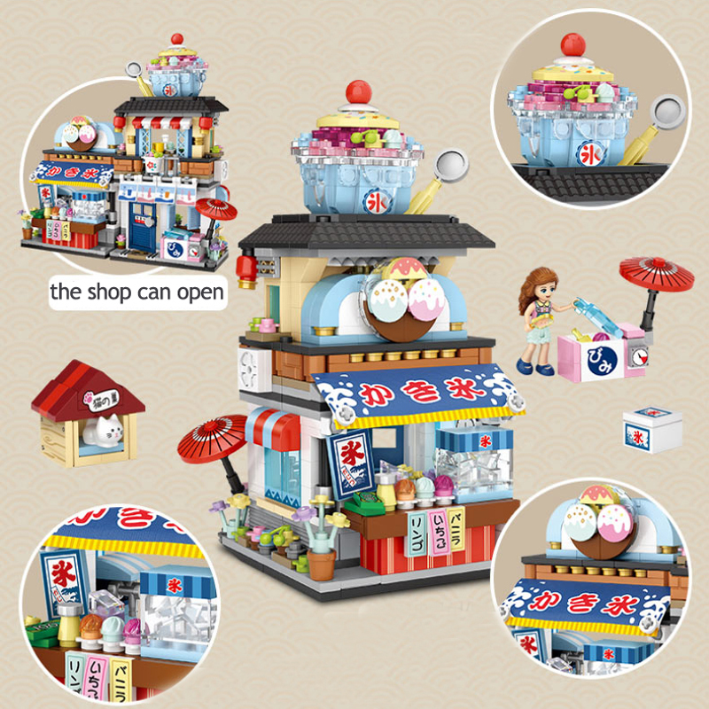 LOZ City Street View Blocks Takoyaki Shaved Ice Shop Kids Juguetes Japanese Store Girls Builidng Bricks Toys Children Xmas Gifts
