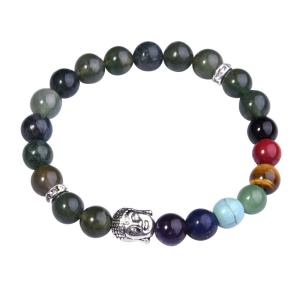 Aquatique Agate Bracelet Bouddha 7 Chakra Gemstone alliage perles bijoux