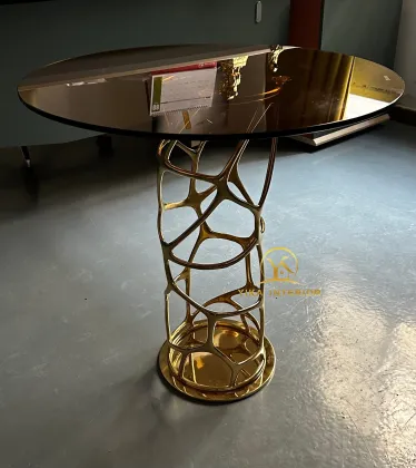 Roberto Cavalli Gold Round Mirrored Side Table