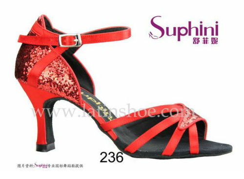 Suphini Red Satin and Glitter Latin Dancing Shoes