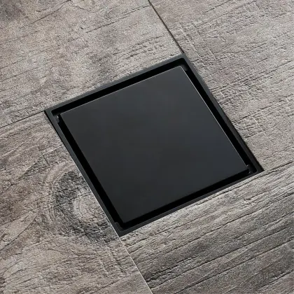 Square Copper Floor Drain with Black-Painted Removable Tile Insert Grate