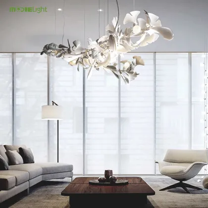 Ginkgo Leaf Ceramic Sculpture Chandelier