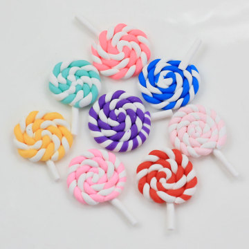 Kawaii colores mezclados remolino piruleta arcilla polimérica cabujón de caramelo para chico DIY fabricación de manualidades