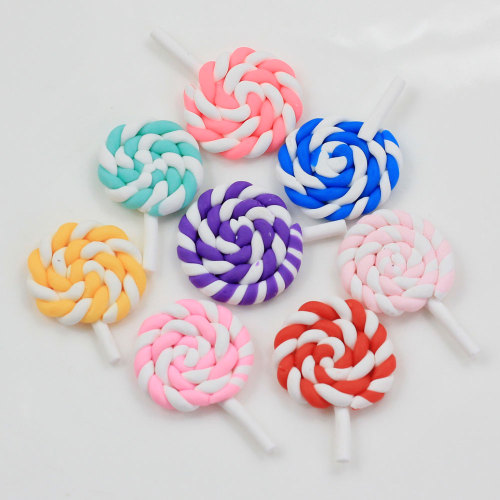 Kawaii Mixed Colors Swirl Lollipop Polymer Clay Candy Cabochon Για Παιδικά DIY χειροτεχνία