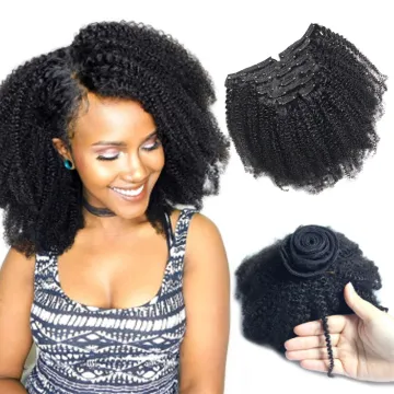 No split ends 100g/set virgin Brazilian afro kinky curly human hair clips ins hair for black women, afro kinky 4c hair clip ins