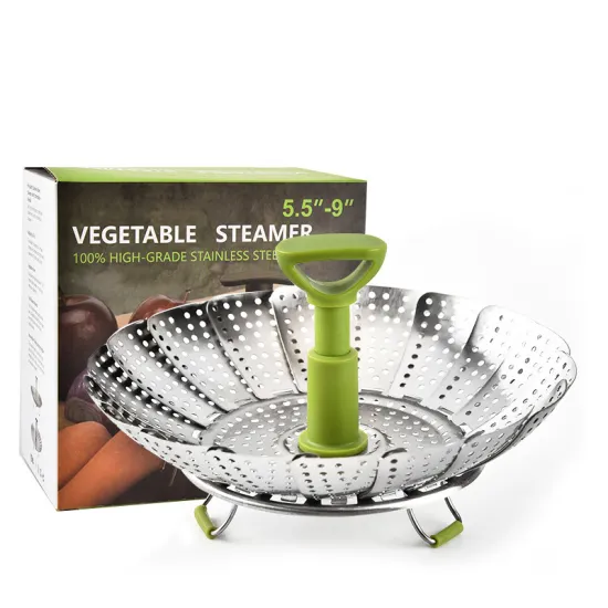 Retractable Folding Stainless Steel Kitchen Steamer Basket for Dumplings and Vegetables