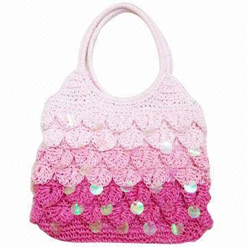 Straw Bag with Decorative Sequins and Plaited Handle, Available in Various Colors