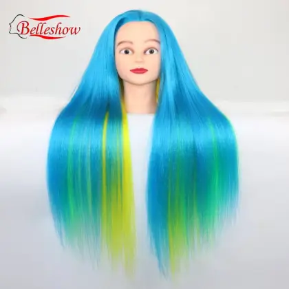 Hot sell Wholesale Afro Silky Straight Training Manikin Head With Hair Synthetic Doll Head  Rainbow Training Mannequin Head