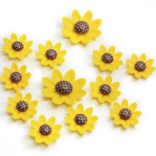 Cabujones de resina de girasol de fondo plano de simulación, encantos de resina de flores para niños, horquilla, cuerda de goma, accesorios de carcasa de teléfono