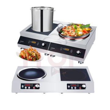 One Flat and One Concave 3500W Electric Induction Cooktop 100mm Commercial Cooker