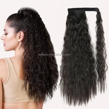 Synthetic Artificial Ponytail Wig Velcros Magic Paste Clip In Ponytail Extensions  Hair Extensions Natural Curly Pony Tail