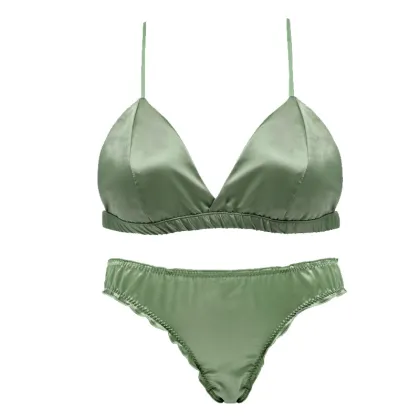 Glossy Satin High-Quality Triangle Bikini Bra and Panty Set Without Steel Ring