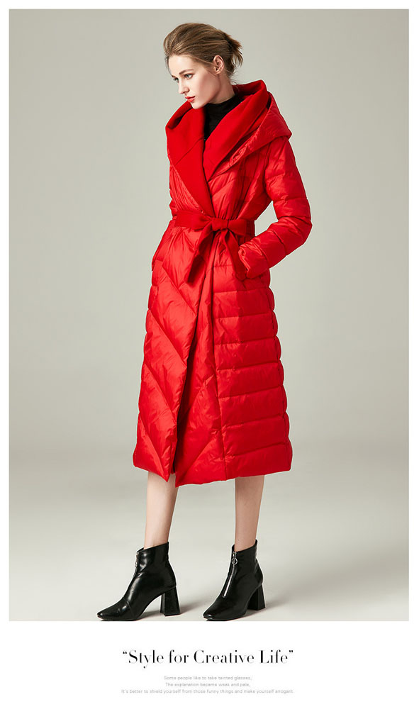 Women Double Hoods Long Down Coat