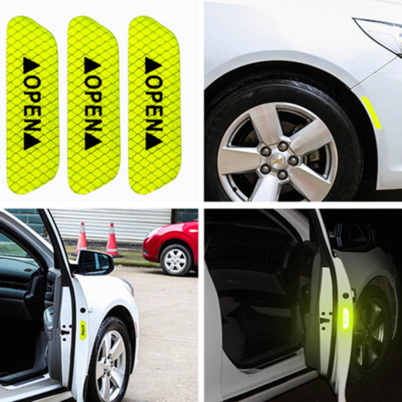 4Pcs/Set Car Open Reflective Tape Warning Mark Night Driving Safety Lighting Luminous Tapes Accessories Car Door Stickers