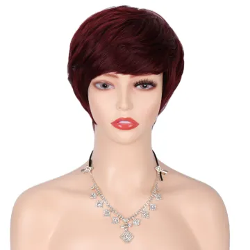Natural Cheap wig Short Pixie Cut Layered Wavy bangs Synthetic Wig Wholesale Heat Resistant Synthetic Hair Wig For Black Women