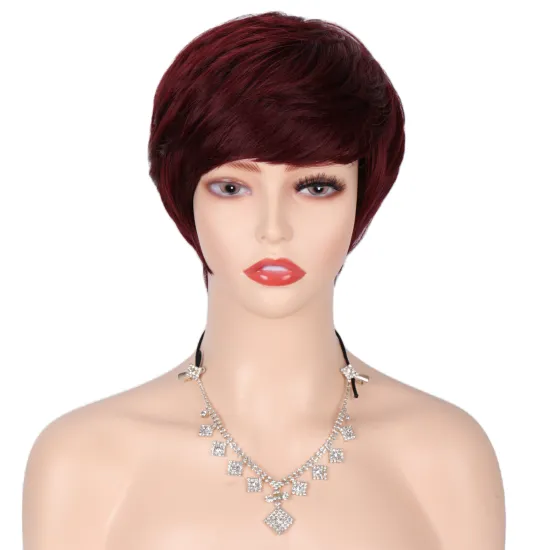 Natural Cheap wig Short Pixie Cut Layered Wavy bangs Synthetic Wig Wholesale Heat Resistant Synthetic Hair Wig For Black Women