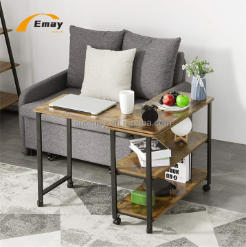 Rustic Brown 360 Free Rotating L Shape Desk with Bookshelves