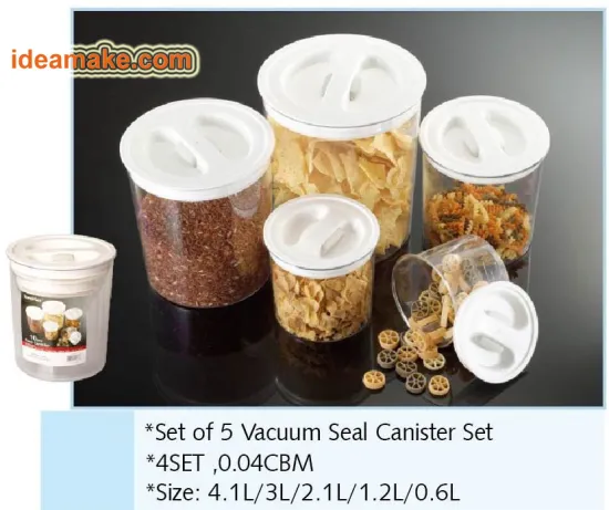 Air tight 5pc Round Canister Set for food storage ideal for fresh or dry food