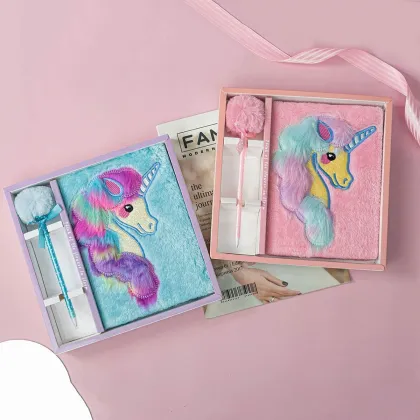 Faux Fur Plush Diary Pop It Notebook Journal Set