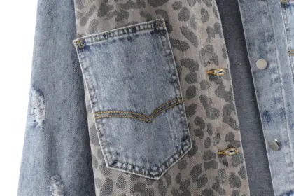 Autumn Custom Leopard Patchwork Denim Jacket for Women