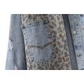 Autumn Custom Leopard Patchwork jeansjacka för kvinnor