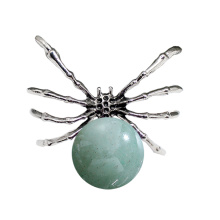 Green Aventurine 16MM Ball Antique Silver Spider Pendant (47x40mm) for DIY Making Jewelry