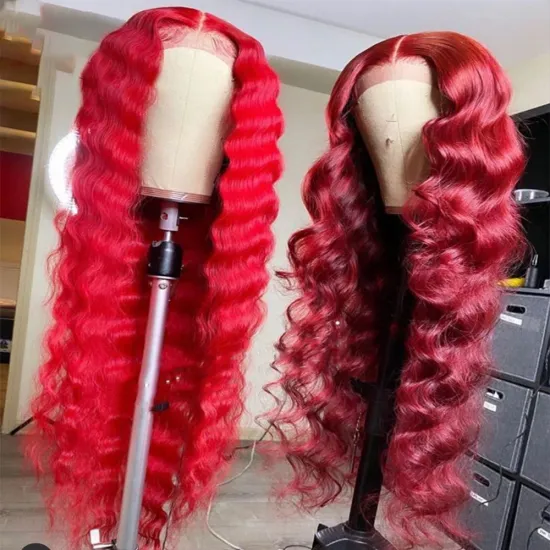 Hot Red 360 Full Lace Pre Plucked Body Wave Lace Front Human Hair Wigs