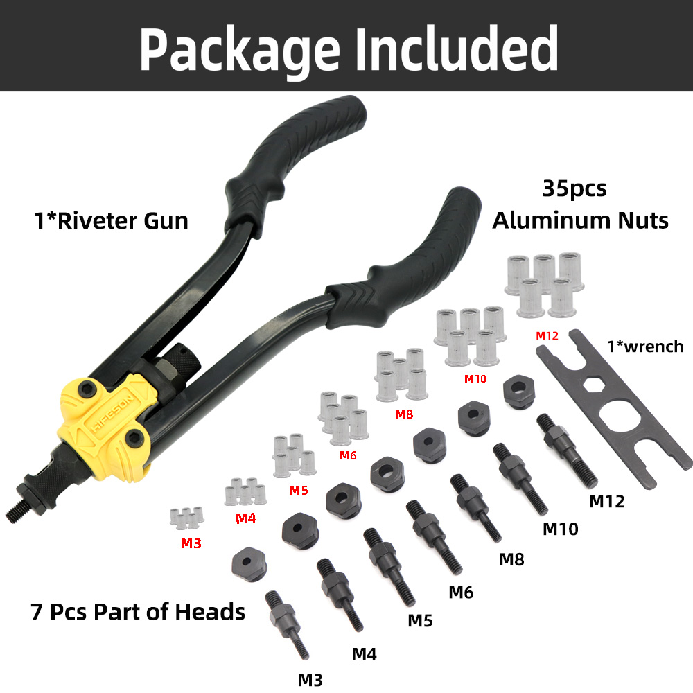 HIFESON High Quality 619 Nut-Tool Rivet-Nut Insert Threaded Mandrels Manual Riveters Nut Gun for Riveting M3-M12 Nuts Toolbox