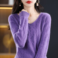 Version coréenne Veler en tricot de couleur unie en V-Neck