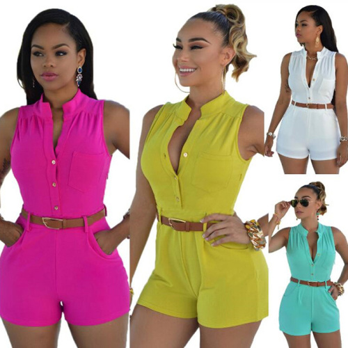 Women Summer Sleeveless Loose Fitting Casual Jumpsuit
