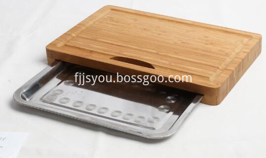 bamboo cutting board with stainless steel tray